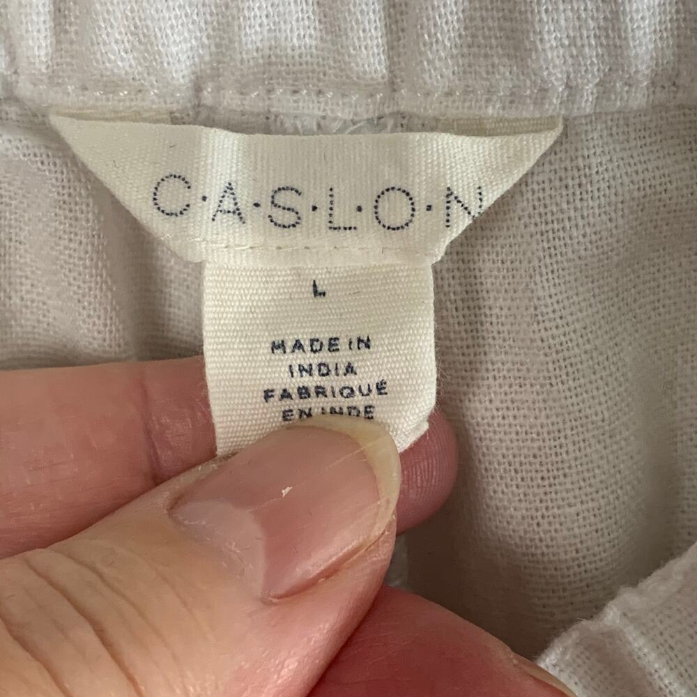 Caslon Size L Women's Drawstring Wide Leg Linen Blend Pants White Summer Comfort - Picture 7 of 8